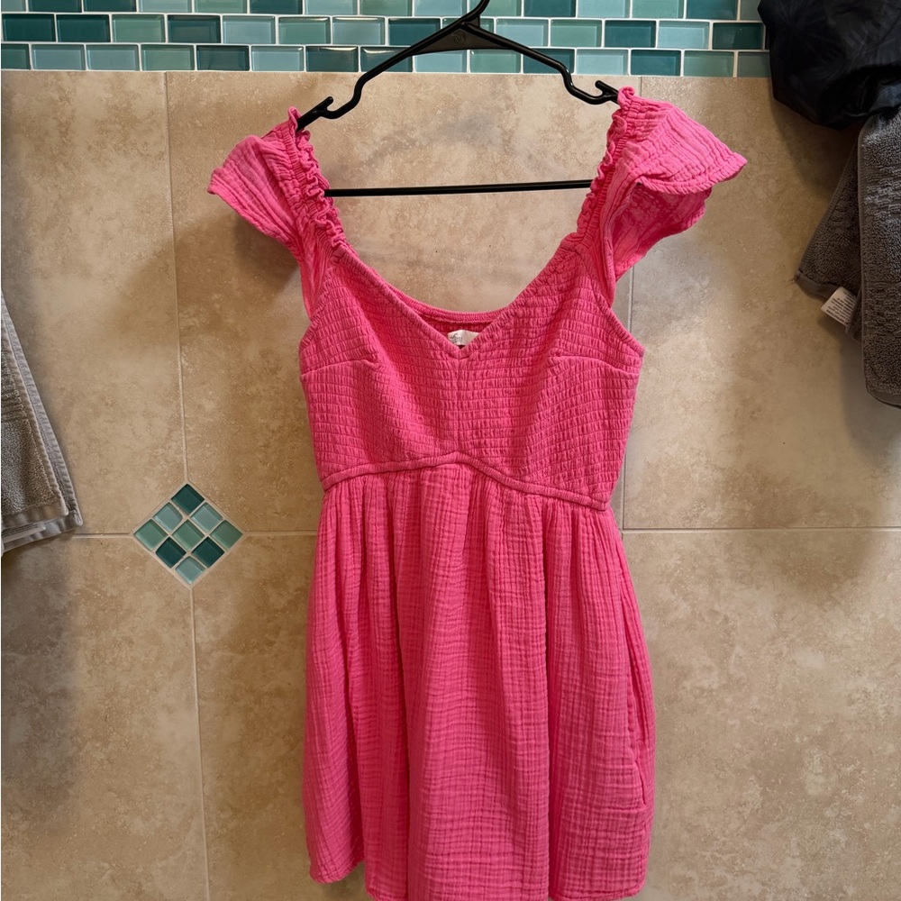 Hollister Hot Pink Smocked V-Neck Dress